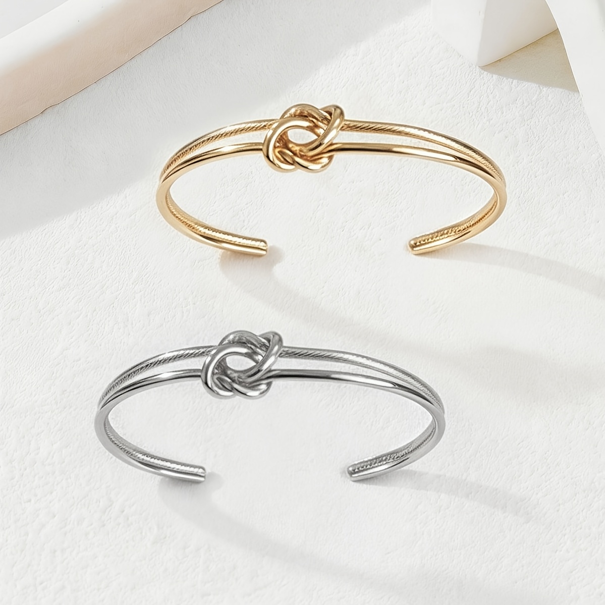 Women's Double-layer Knotted Open Bangle Bracelet